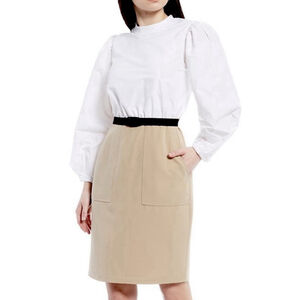 Nation LDT Alecia 2 Tone Puff Sleeve Mini Dress XS/0 Belted White & Tan Belt